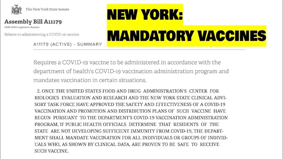 New York Assembly Bill A11179: MANDATING COVID-19 VACCINE!